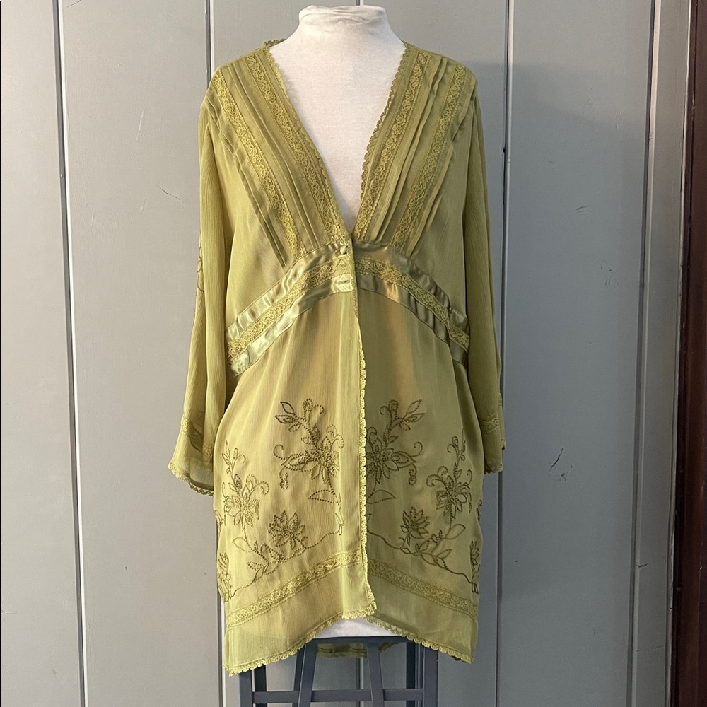 Lane Bryant Green Lace Blouse Jacket Kimono Whimsical Fairy Cottagecore Boho